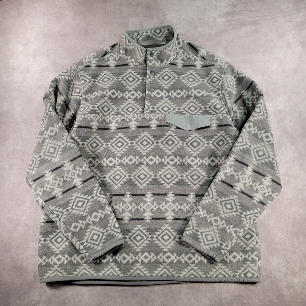 Southern Grit Mens XL Fleece Pullover Grey Southwestern Aztec Snap Mock Neck